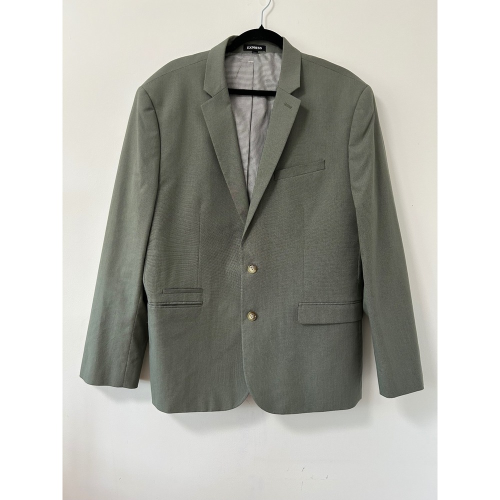 Express Slim Stretch Suit Jacket Mens 46R Sage Green Minimalist Blazer